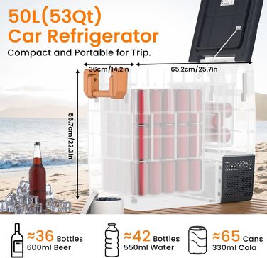 Автомобільний компресорний холодильник 50л 12/24V та 100-240V з USB, для авто, вантажівок, човнів, кемпінгу (-20°C/+20°C)
