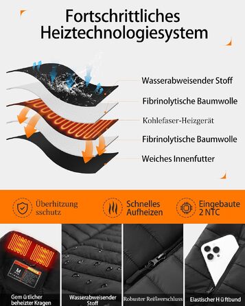 Електричний зігріваючий жилет для чоловіків з Powerbank 20000mAh 7.4V, 8 зон обігріву та 3 рівнями температури, чорний, розмір L
