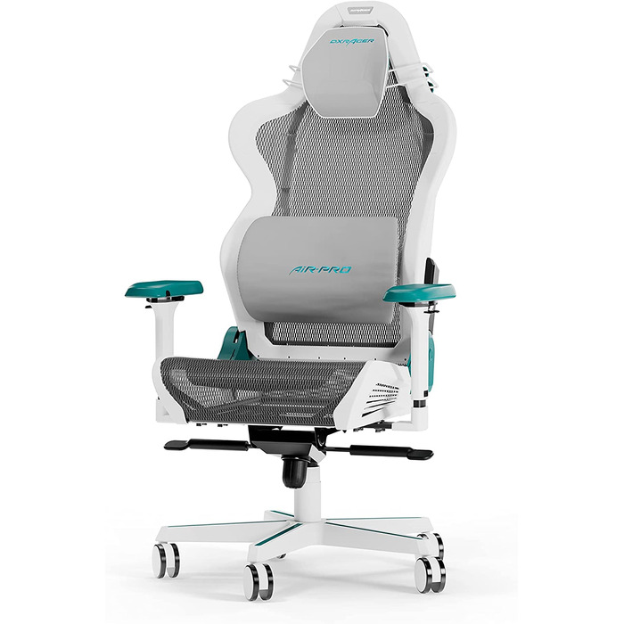 Ігрове крісло DXRacer Air R1S, сітчасте, біло-бірюзово-сіре, до 200 см