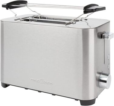 Тостер ProfiCook PC-TA 1251, 2 тостових слоти, нержавіюча сталь, широкий слот, знімна насадка для булочок, регульований ступінь підсмажування, піддон для крихт, кабельний відсік