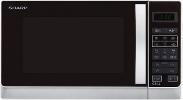 Мікрохвильова піч Sharp R642INW з грилем, 20 л, 800 Вт, 1000 Вт, 8 програм, таймер, захист від дітей, енергозбереження, скляний піддон 25,5 см, срібляста