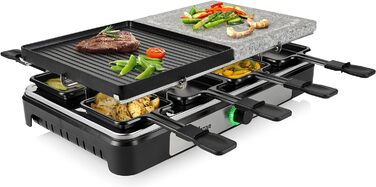 Електричний гриль Tristar RA-2747 Raclette з антипригарним покриттям, кам'яною плитою, індикатором та функцією гриля, чорний