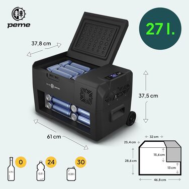 Автомобільний компресорний холодильник Peme Expedition XL (Dark Sky) 27/39L: електричний, портативний, для кемпінгу, з підігрівом та функцією морозильної камери (12/24V, 220-240V)