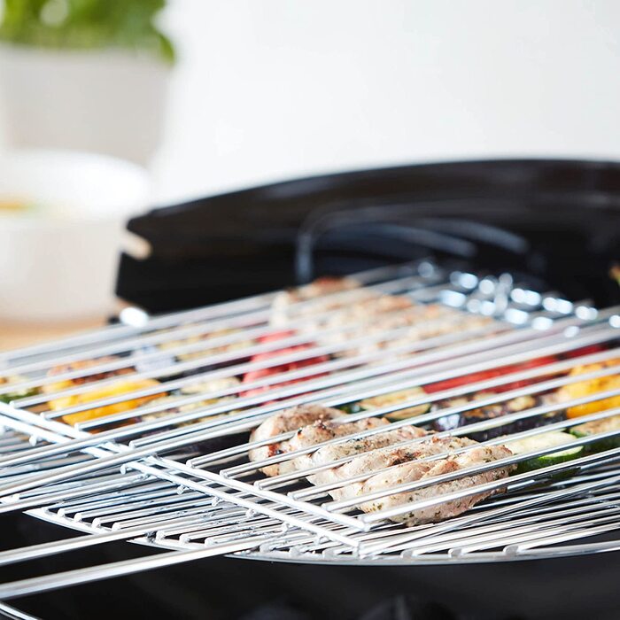 Складана решітка для гриля barbecook з хромованої нержавіючої сталі з ергономічною ручкою з екологічного дерева, для двостороннього грилювання м'яса, риби та овочів, 72x34 см