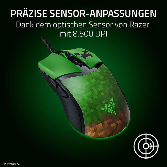 Ігрова миша Razer Cobra Minecraft: легка дротова миша з RGB-підсвіткою Chroma, оптичними перемикачами 3-го покоління, вага 57 г, чорна