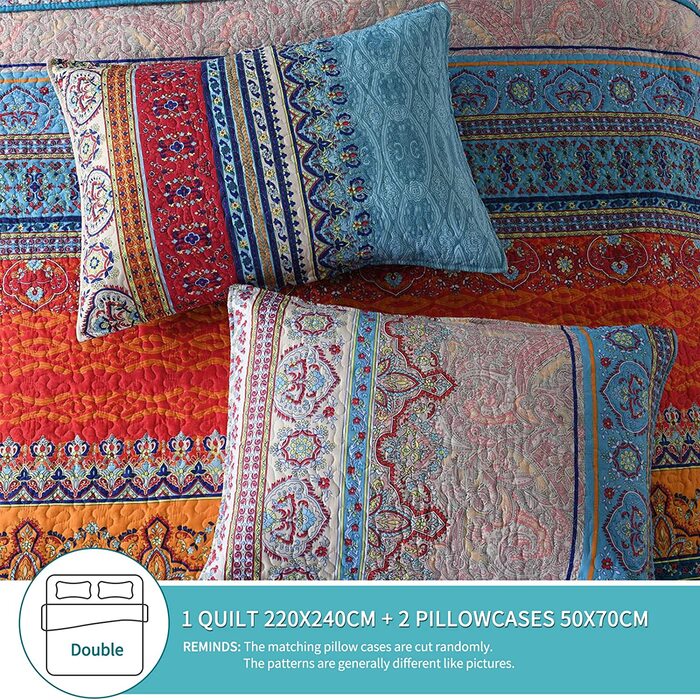 Покривало Qucover Boho 150x200 см з мікрофібри, ультрам'яке стьобане етно покривало для односпального ліжка та дивану