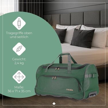 Дорожня сумка на колесах Travelite Basics Fresh L, 89 літрів, темно-зелена, 71 см