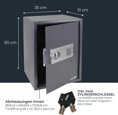 Сейф HMF 4612512 для меблів з електронним замком, 50×35×31 см, антрацит