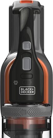 Акумуляторний пилосос BLACK+DECKER 4в1 18В 2.0Аг, безмішковий, для підлоги та ручний, з електрощіткою, бездротовий, комплект з насадкою для щілин, акумулятором, зарядним пристроєм і настінним кріпленням, Titanium/Orange