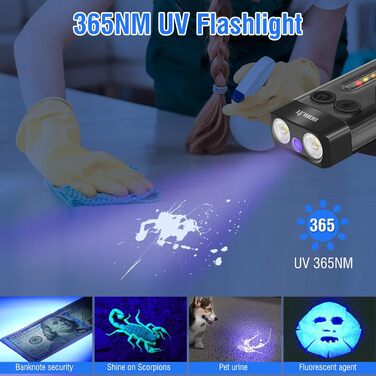 Ліхтарик BORUIT V10 LED, 1000 лм, міні, на ключі, з УФ 365нм, магнітом, 14 режимів, IPX4, водонепроникний, чорний, акумуляторний