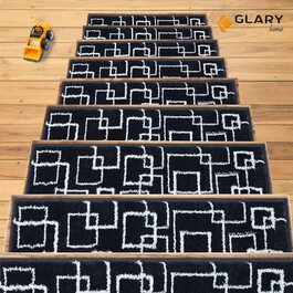 Набір з 15 самоклеючих килимків для сходів Glary Home, 22x71x1,2 см, квадратний візерунок, біло-синій, протиковзкий стелажний килимок