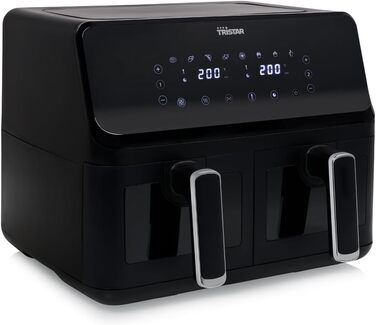 Цифрова аерофритюрниця Tristar FR-9040, 2×4 л, подвійна чаша з вікнами, 8 програм, чорна, для картоплі фрі 2 кг