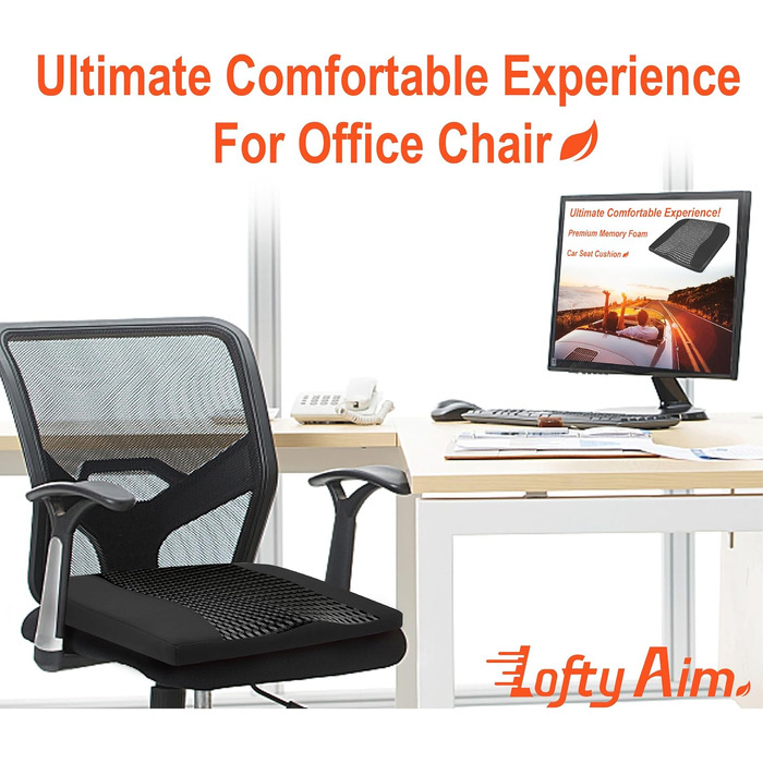 Автомобільна подушка Lofty Aim з Memory Foam для водія: підтримка спини, зняття болю при ішіасі, чорний 4D Mesh. Для автокрісла, офісного крісла, візка.
