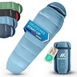 Зимовий спальний мішок NORDMUT для кемпінгу та трекінгу, температура -10...0°C, водовідштовхуючий кокон, 350 GSM, синій
