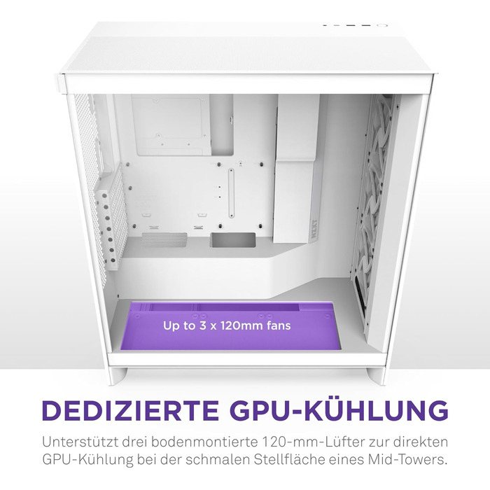 NZXT H7 Flow білий – корпус Mid-Tower ATX з високим повітряним потоком, підтримка до 3×120 мм вентиляторів для охолодження GPU, 3×120 мм фронтальні вентилятори, місце під 420 мм радіатор спереду