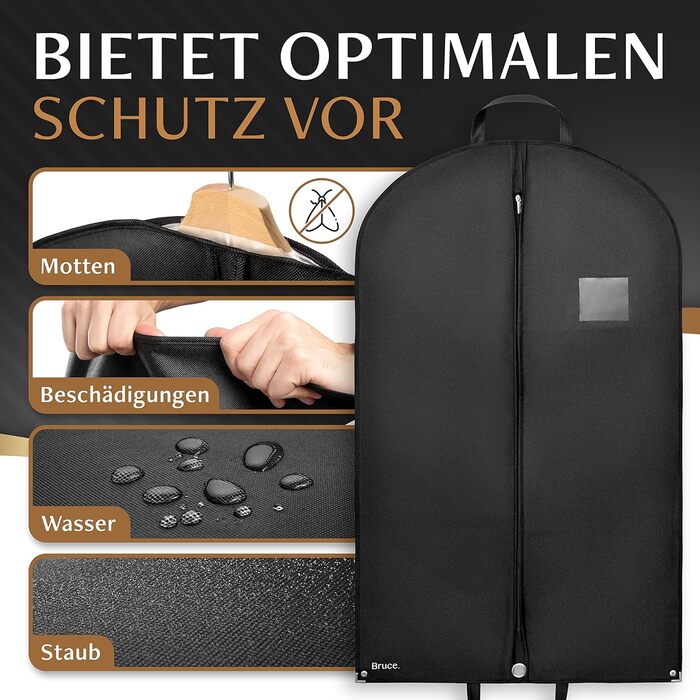 2x Чохол для одягу Bruce.® Kurz 120x60 см + 1 чохол для взуття – Якісний захист для костюмів, піджаків, суконь та одягу – 120GSM – Ідеально для подорожей та зберігання