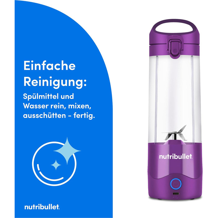 Портативний блендер nutribullet 475 мл, без BPA, USB-C, фіолетовий, багатофункціональний міксер для смузі