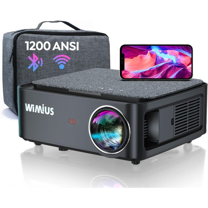 Проектор Beamer Full HD 1080P, 1200 ANSI люмен, 5G WiFi, Bluetooth, підтримка 4K, LED, для домашнього кіно, сумісний з Fire Stick, смартфоном, PS5, чорний