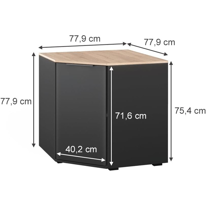 Кутова тумба Vicco Betti, антрацит/сонома, 78x78 см, з дверцятами