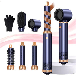 UKLISS Hairstyler 6-в-1: Професійний фен-щітка, стайлер для волосся, плойка, випрямляч – 1000 Вт, срібно-золотий