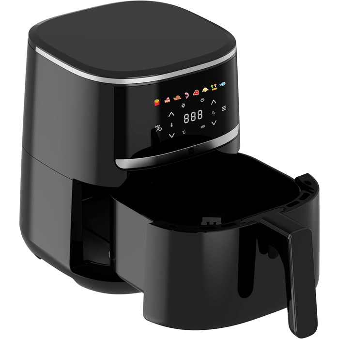 Аерофритюрниця aeco COMPACT 4,3 л з цифровим сенсорним дисплеєм, 1500 Вт, 8 програм, регулювання температури 80-200°C, компактна, з рецептурником
