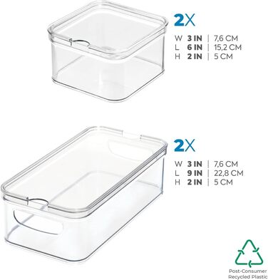 Органайзер для холодильника iDesign Crisp, набір з 4 контейнерів з кришками, прозорий, білий, з переробленого пластику