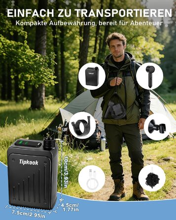 Портативний кемпінговий душ з насосом та акумулятором 5000mAh, 3 режими потоку води, мобільний розпилювач для кемпінгу, миття авто, тварин та поливу рослин