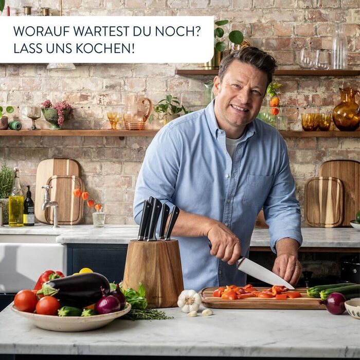 Набір кухонних ножів з підставкою Jamie Oliver by Tefal, 6 предметів, сталь з криозагартуванням, підставка з акацієвого дерева, коричневий, K267S556
