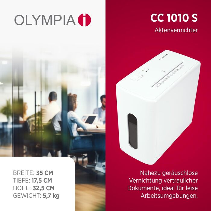 Шредер для паперу та кредитних карток Olympia CC 1010 S, знищення 10 аркушів, кошик 10 л, рівень секретності P4 (мікрорізка), білий