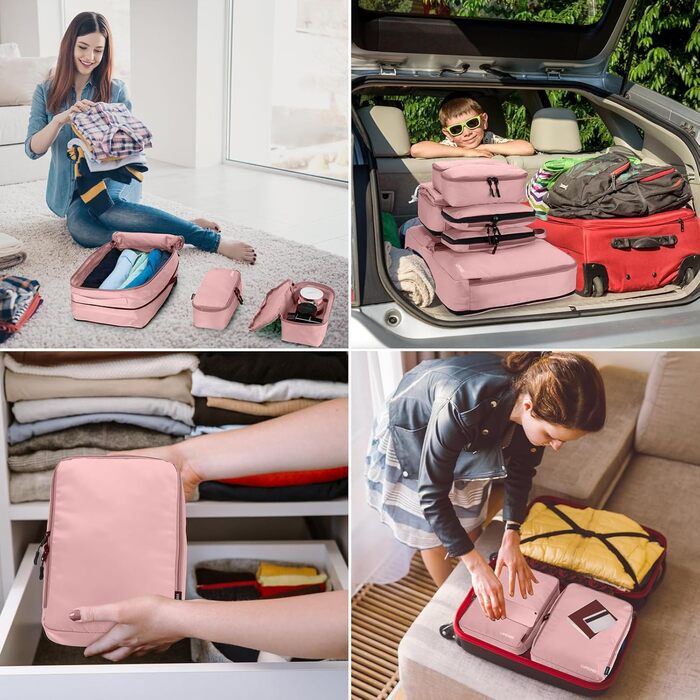 Набір органайзерів для подорожей у валізу Packing Cubes, комплект дорожніх сумок для одягу та косметички (8 предметів, рожевий)