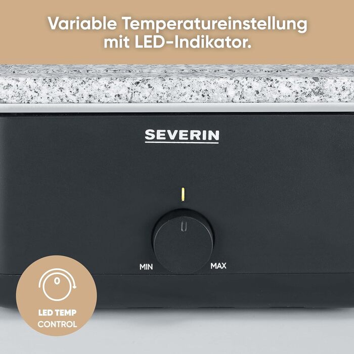 Раклет-гриль SEVERIN RG 2365 Black Line Lite на 8 осіб з антипригарною гриль-платкою та глибокими піддонами, посудомийний