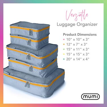 Набір органайзерів для подорожей MUMI Packing Cubes, 5 шт. для валізи та дорожніх сумок, сірий колір