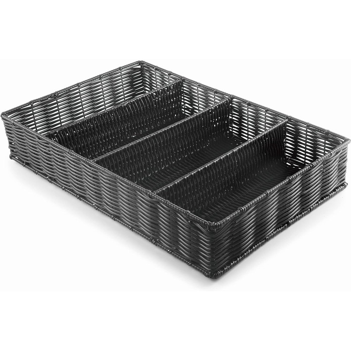 Органайзер для столових приборів Lacor RATTAN GN 1/1, поліпропілен, без BPA, хромована рама, підходить для посудомийки, 53x32,5x9 см, чорний, поліестер
