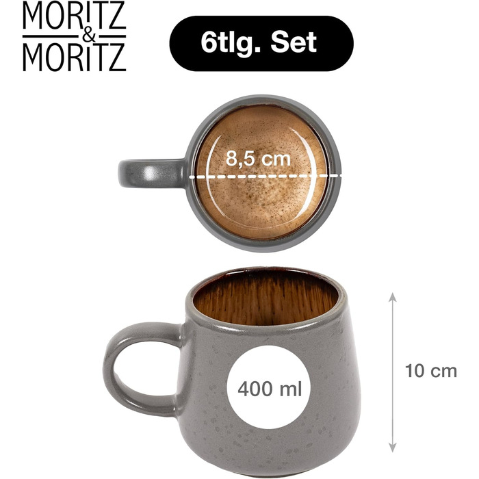 Набір керамічного посуду Moritz & Moritz SOLID 24 предмети для 6 осіб: обідні, десертні та глибокі тарілки, чашки з ручками