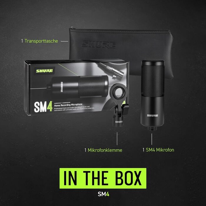 Студійний конденсаторний мікрофон Shure SM4 XLR для вокалу та інструментів, металева конструкція, якісний звук