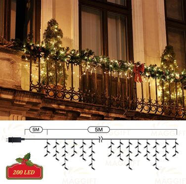 Світлодіодна гірлянда-завіса MAGGIFT Eisregen (5м, 200 LED) для вулиці та дому, водонепроникна IP44, з пультом, таймером та 8 режимами освітлення