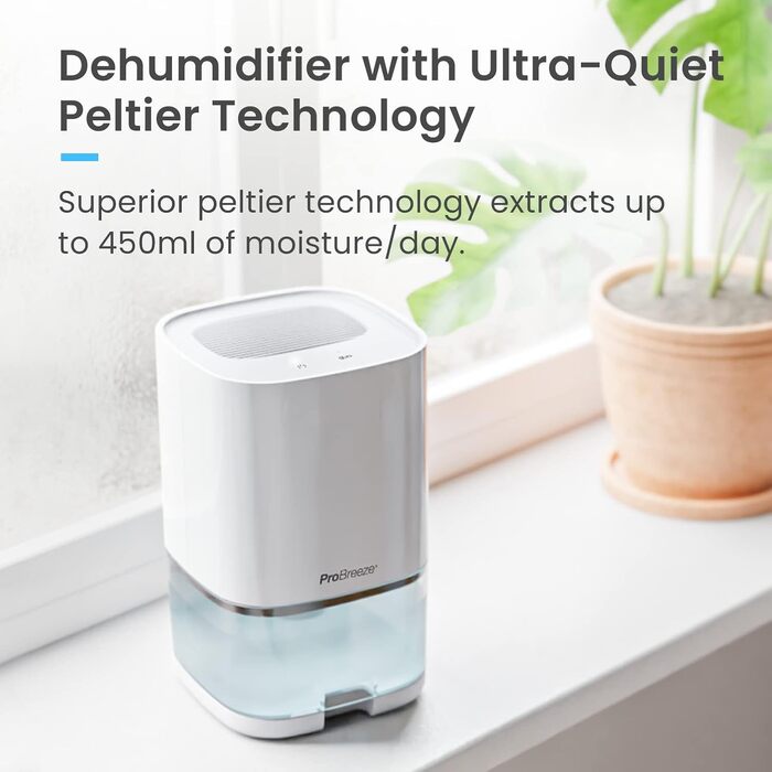 Електричний осушувач повітря Pro Breeze 1000 мл з таймером та нічником - для ванної, спальні, шафи та підвалу. Білий