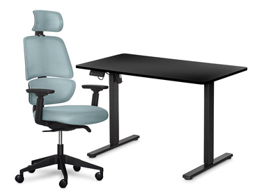 Комплект Mealux PowerDesk Lite Black + Leo Air Grey Blue (арт. EVO-201 Lite B/B +Y 546 KBGL)