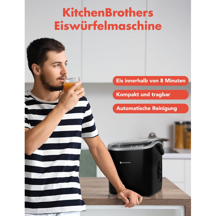 Машина для приготування льоду KitchenBrothers - подрібнений лід та кубики льоду, чорний колір