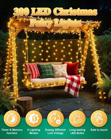 Світлодіодна гірлянда Dalugo для вулиці та ялинки, 500 LED, 30м, теплий білий колір, водонепроникна з таймером та 8 режимами освітлення