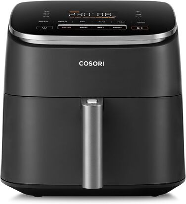 Аерофритюрниця Cosori Turbo Blaze 6 л з керамічним покриттям, DC-мотором та швидким приготуванням, сіра
