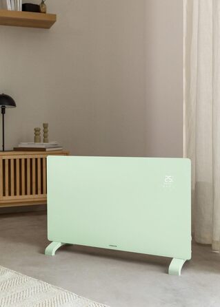 Електричний скляний конвектор з Wi-Fi, 2000 Вт, пастельно-зелений, LED-екран, 2 режими потужності