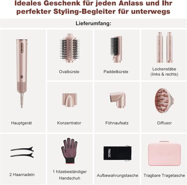Стайлер для волосся 7 в 1 Airstyler: фен з дифузором та автоматична плойка для завивки, рожевий