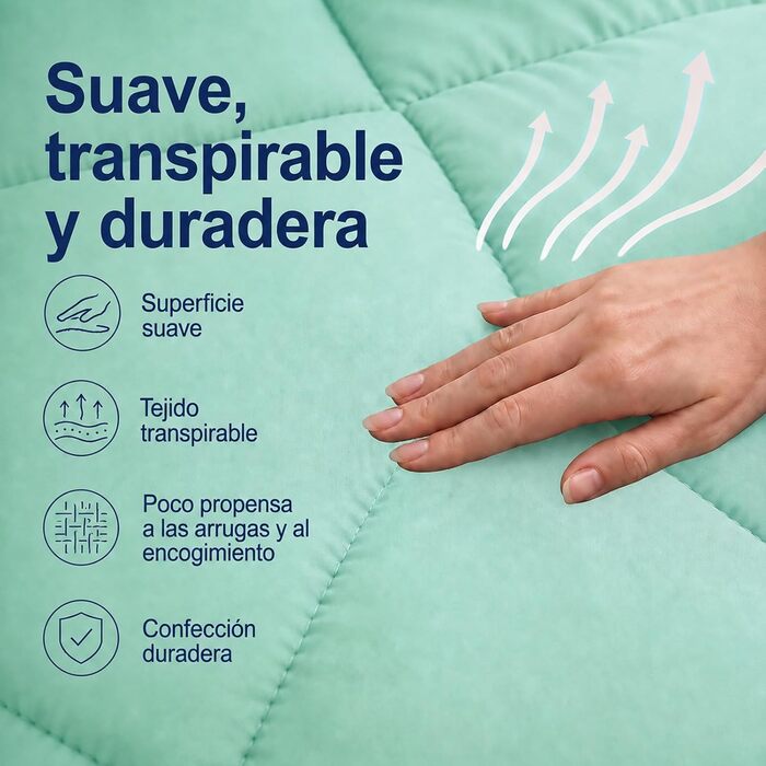 Всесезонна ковдра WAVVE 200x200 см, мікрофібра 300г/м², дихаюча м'яка ковдра для сну (Wellnessblau)