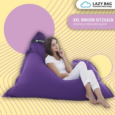 LAZY BAG Великий крісло-мішок Classic XXL 140x180 см | Крісло-мішок 2-в-1 для відпочинку та лежання | Зручні моменти в приміщенні та на вулиці завдяки 4 млн EPS-кульок для ідеальної ергономіки | Прачний чохол (бавовна, фіолетовий)