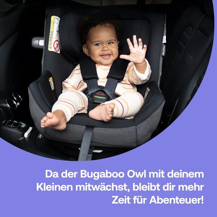 Дитяче автокрісло Bugaboo Owl by Nuna Isofix 0-18 кг, 360° обертання, група 0+/1, для новонароджених і дітей до 4 років, посилений захист, чорне