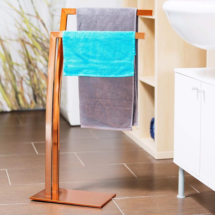 Підставка для рушників Relaxdays WIMEDO, 2 перекладини, 80x32x20 см, прямокутна основа, купер, нержавіюча сталь, для ванної кімнати