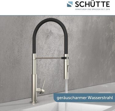 Змішувач кухонний Schütte 23138 Design з висувним шлангом Soft Touch, поворотний на 360°, нержавіюча сталь/чорний