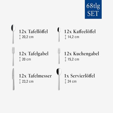 Набір столових приборів Villeroy & Boch Louis 68 предметів, срібло, нержавіюча сталь, для 12 осіб, придатний для миття в посудомийній машині