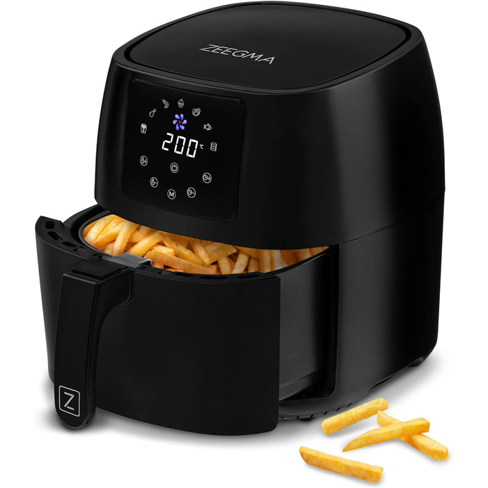 Аерофритюрниця ZEEGMA Knapper Pro Turbo 1400 Вт, 4,5 л, тефлонове покриття, 8 програм, швидке та здорове приготування, чорна
